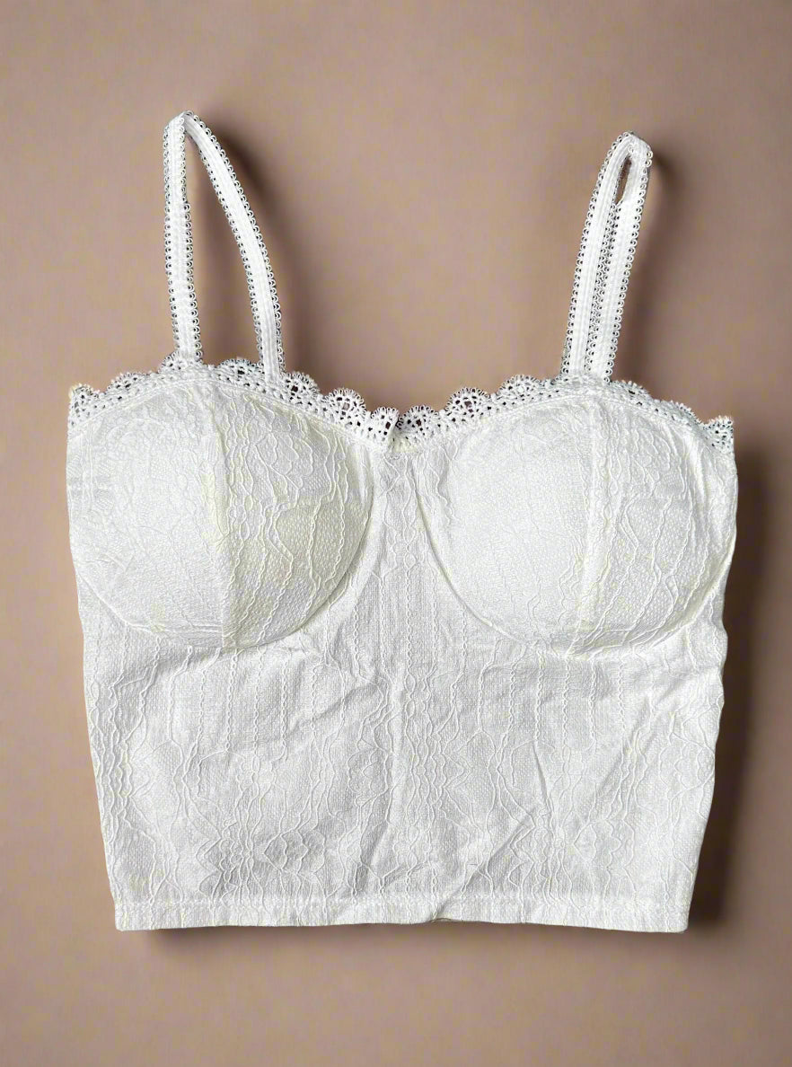 White Lace Bralette Bra Crop Lace Mesh Crop-White