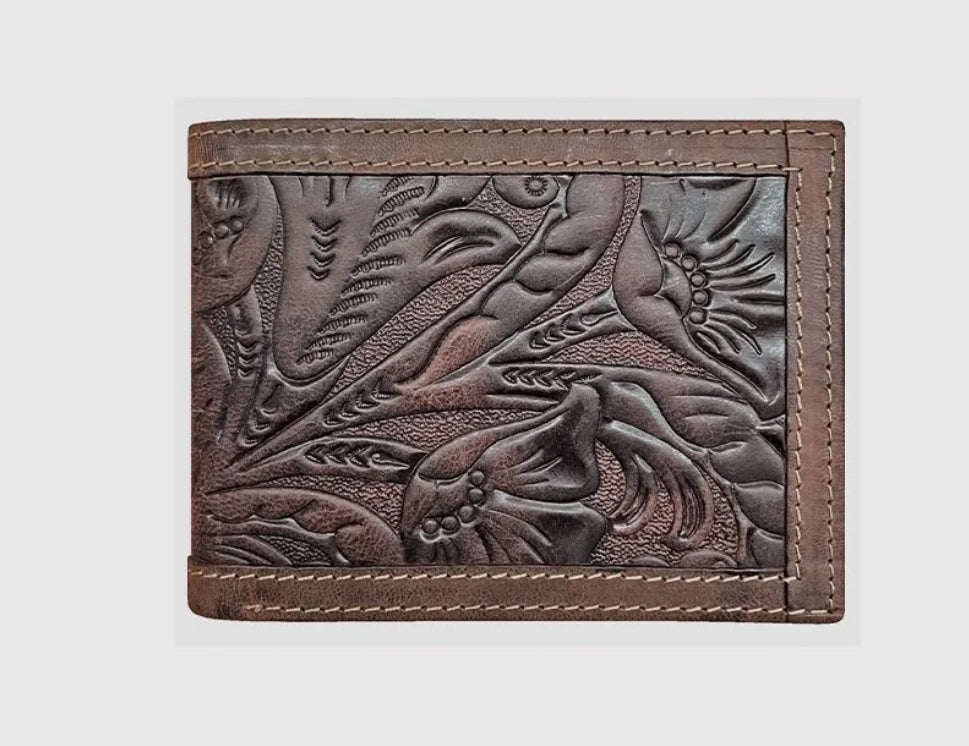 Men’s Wrangler Texas Rose embossed leather body with stitched leather trim wallet