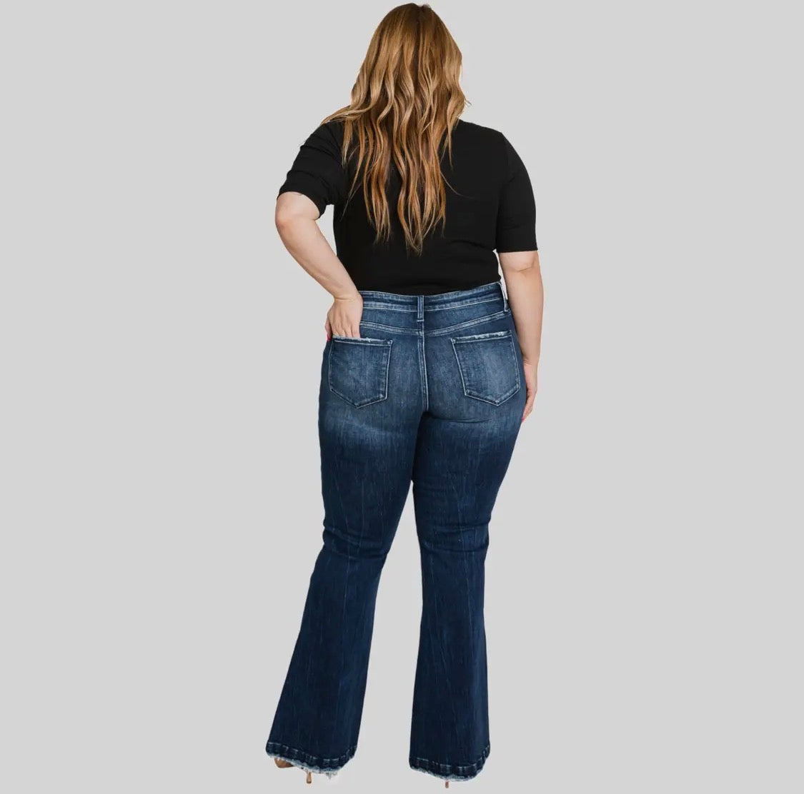 Women’s-Curvy Mid Rise Stretch Flare with Trouser Hem Jeans