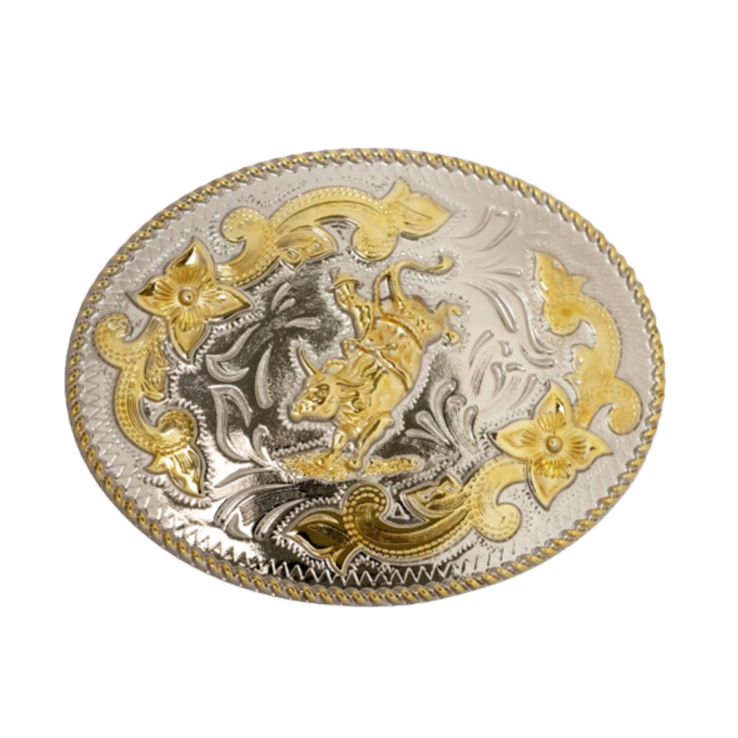 Gold & Silver Bull Riding Western Buckle