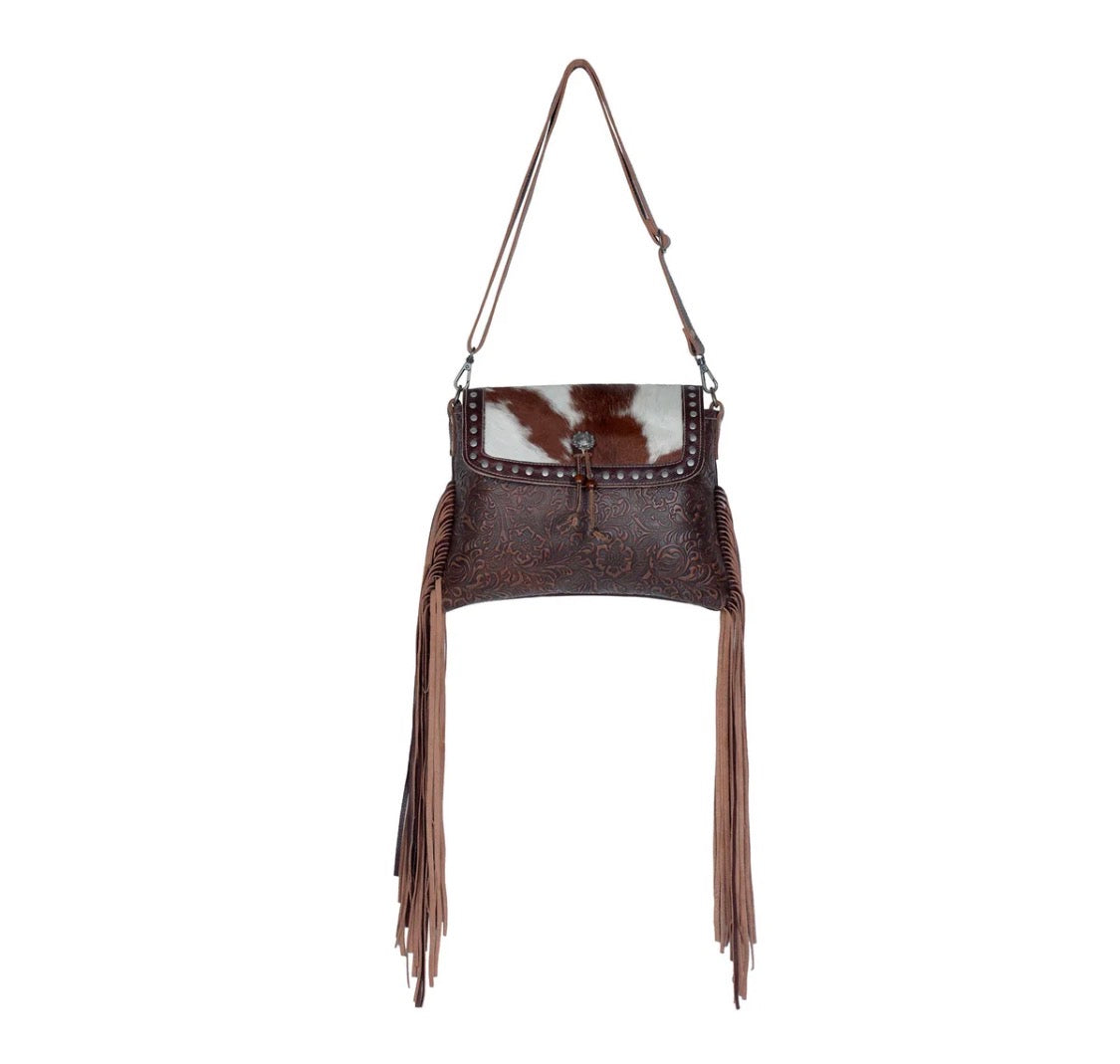 Carved Blossoms Leather & Hairon Bag
