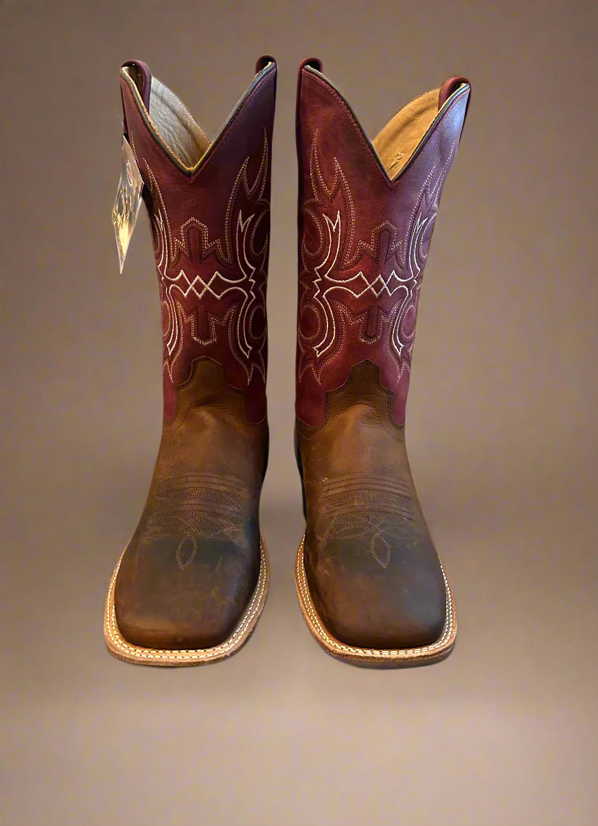 Old West Burgundy-Square Toe Boots
