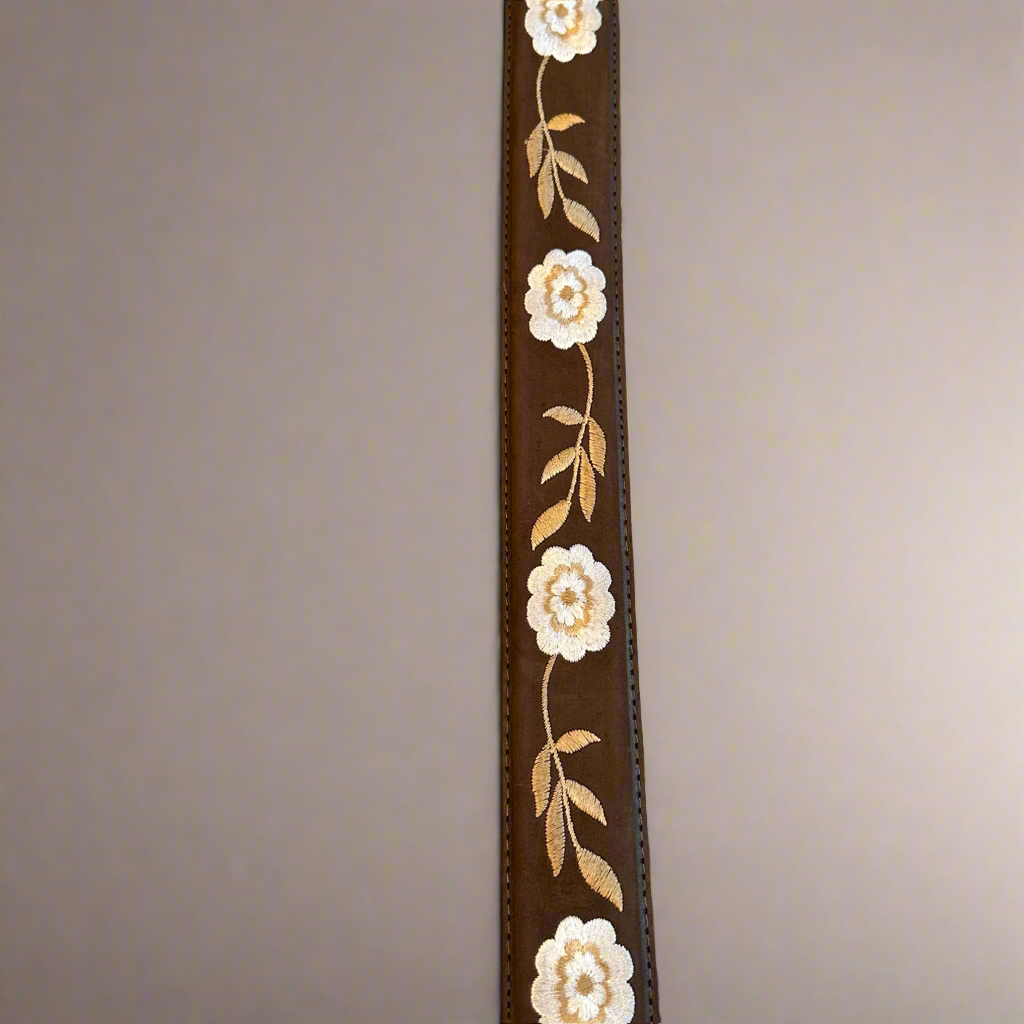 Western Beige Floral Belt and Buckle-Brown