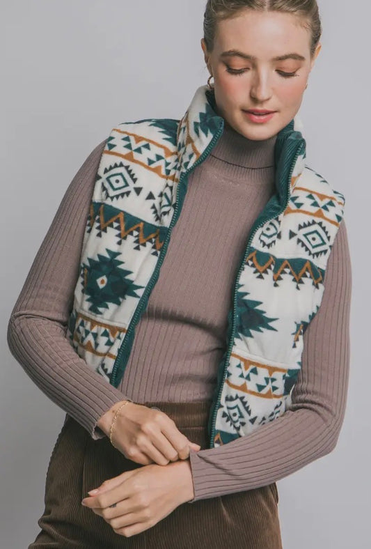 Reversible Aztec Corduroy 
Western Puffer Vest