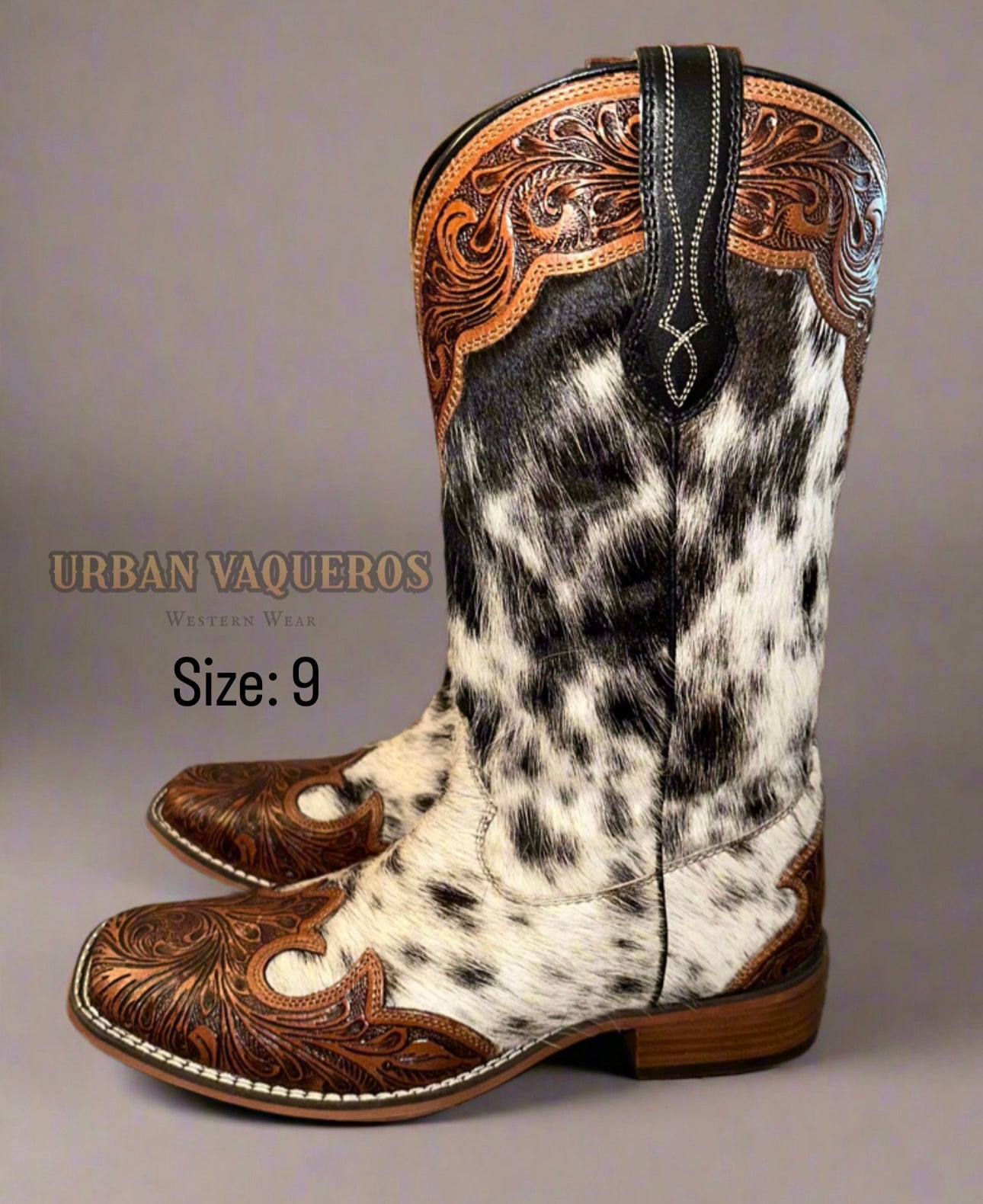 Mesa Cloud Hand Tooled Leather Boots-Black & White