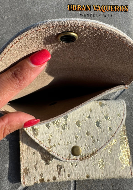 Western Hairon Coin Purse – White with Silver or Gold Specs