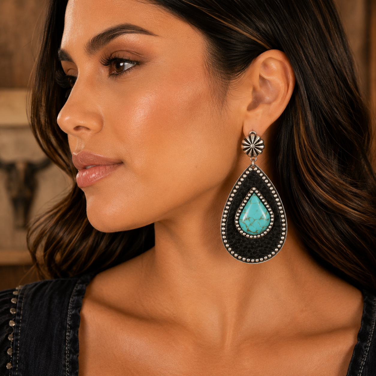 Teardrop with Stone Inlay Earring