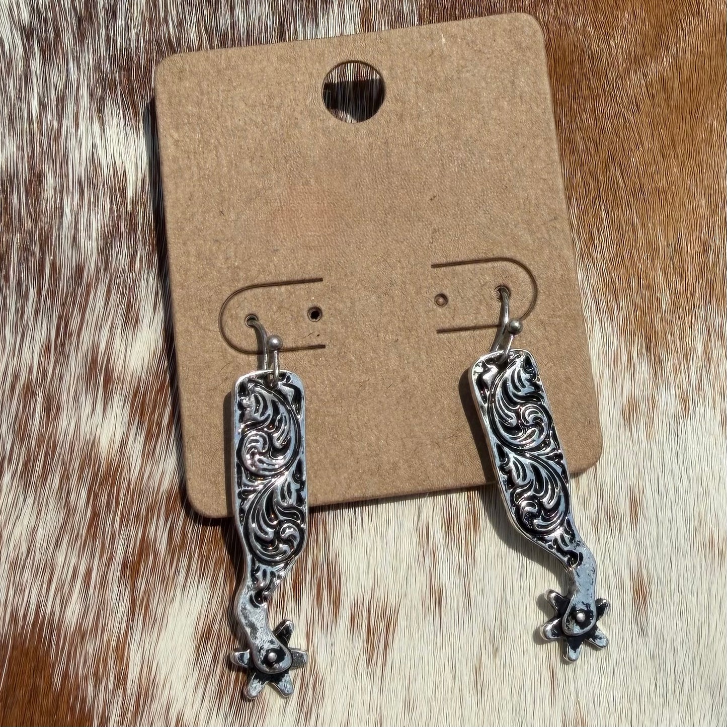 Western Engraved Spur Dangle Earring