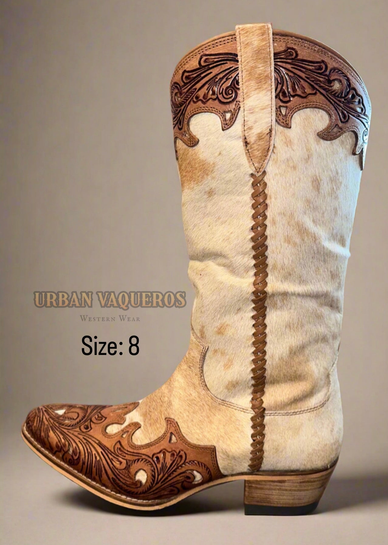 DAKOTA DUST HANDTOOLED BOOTS-TAN & WHITE