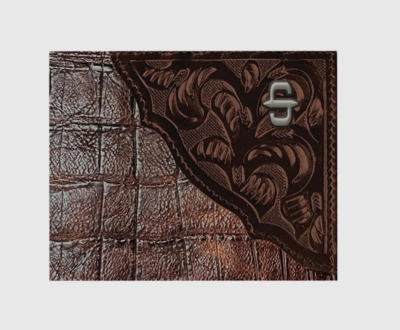 STETSON CAIMAN BROWN BIFOLD TOOLED
