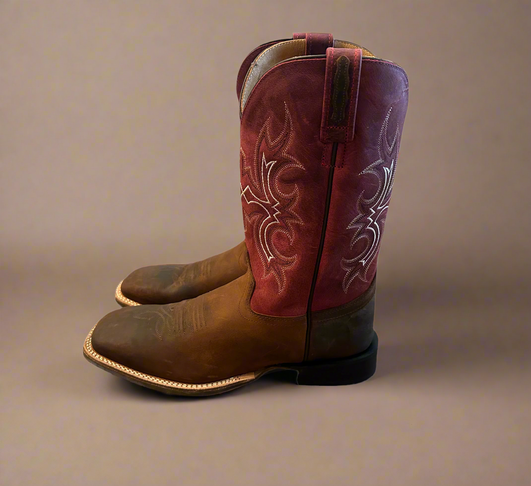 Old West Burgundy-Square Toe Boots