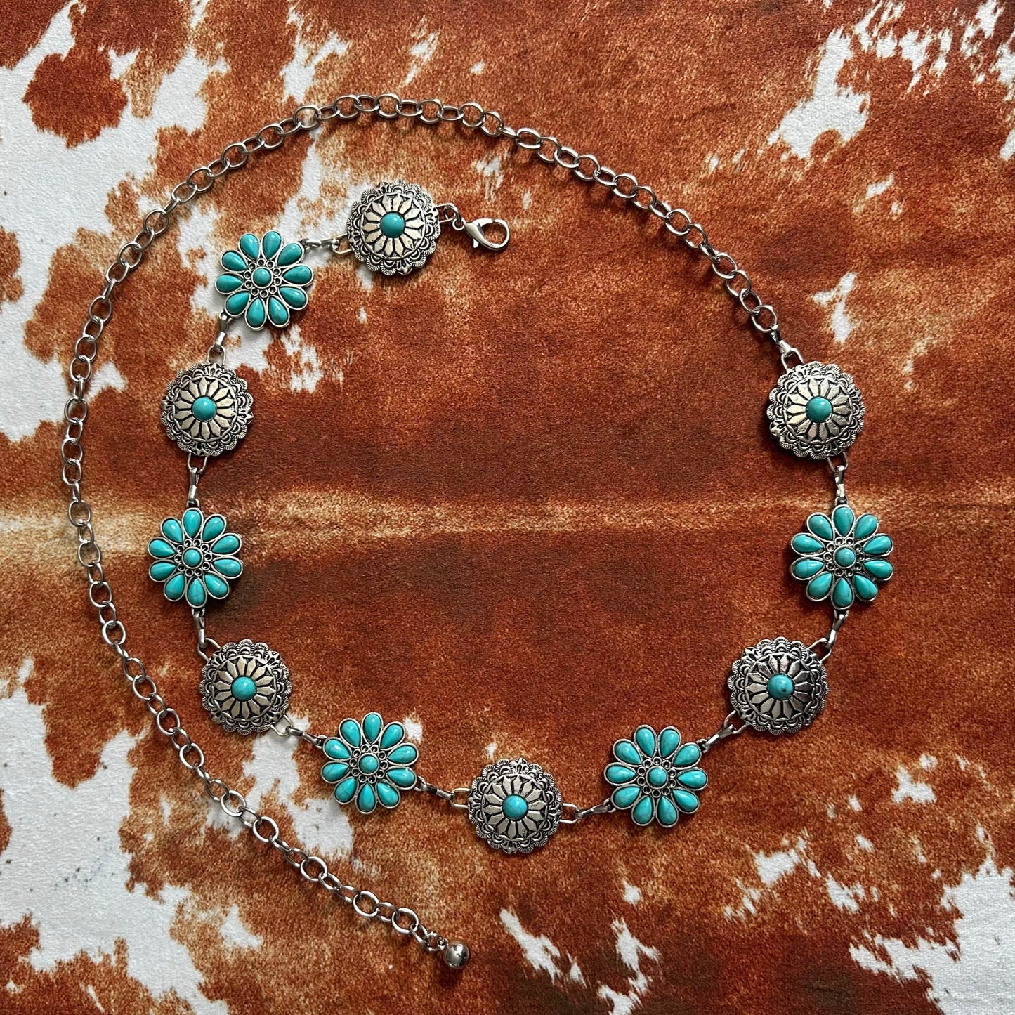 Turquoise Gemstone Floral Chain Belt