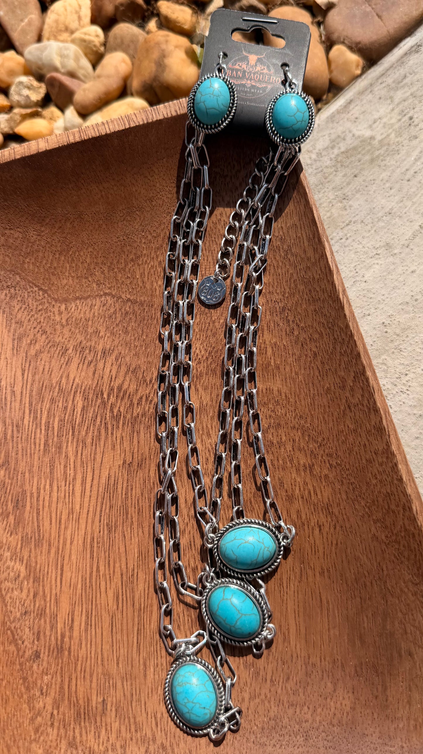 Three Strand Silver and Turquoise Layering Necklace Jewelry Set