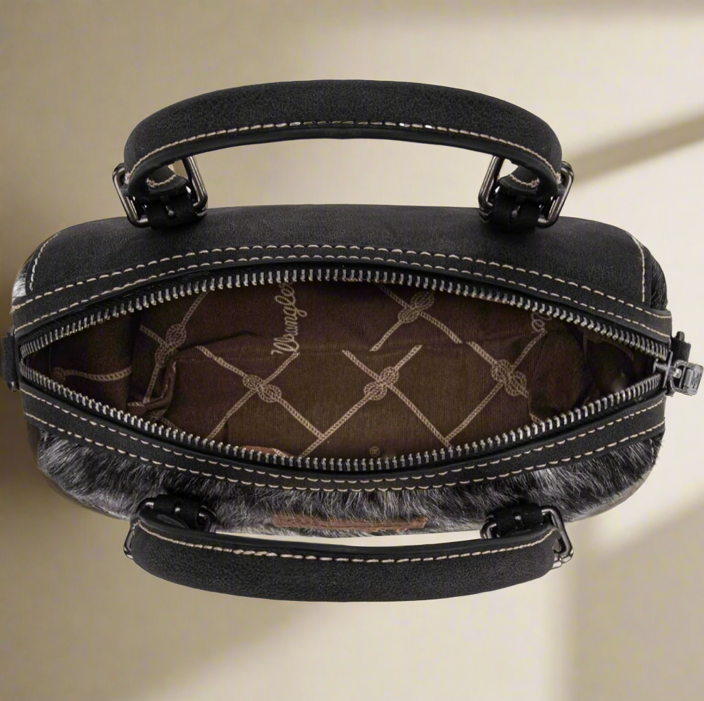 Wrangler Genuine Hair-On Cowhide Barrel Bag