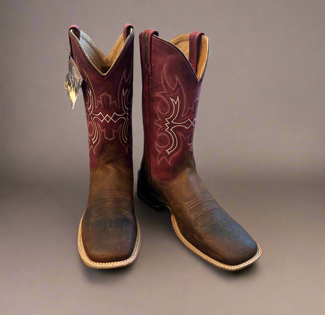 Old West Burgundy-Square Toe Boots