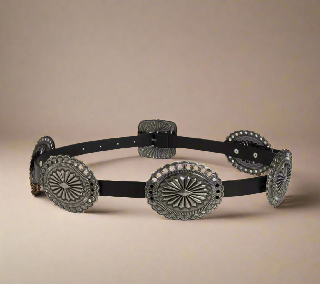 Women’s Faux Leather Western Carved Concho Belt