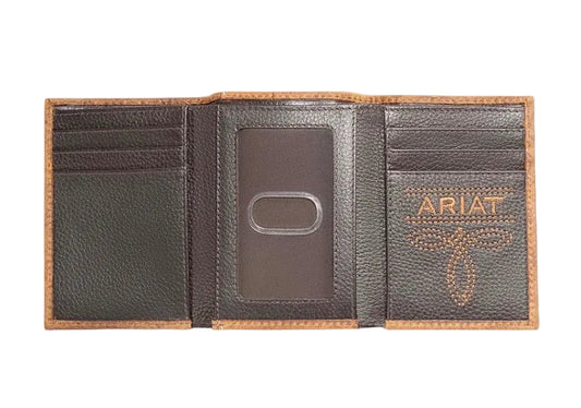 Ariat Brown and White Calf Hair Inlay Trifold Wallet
