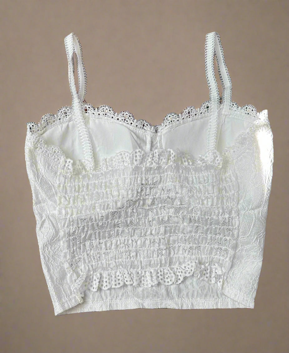 White Lace Bralette Bra Crop Lace Mesh Crop-White