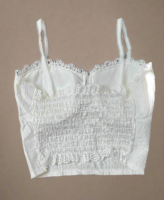 Lace Mesh Bralette Crop Top-White