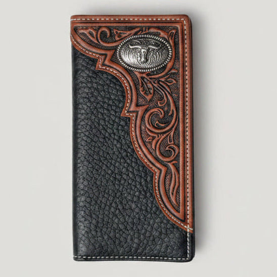 Genuine Tooled Leather Bi-Fold Wallet| Longhorn