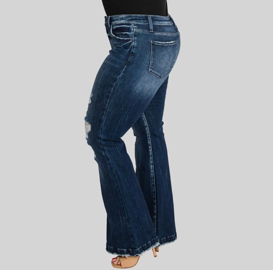 Women’s-Curvy Mid Rise Stretch Flare with Trouser Hem Jeans