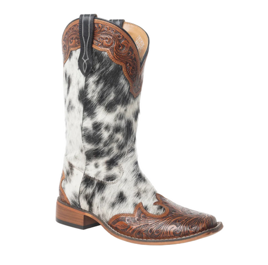 Mesa Cloud Hand Tooled Leather Boots-Black & White