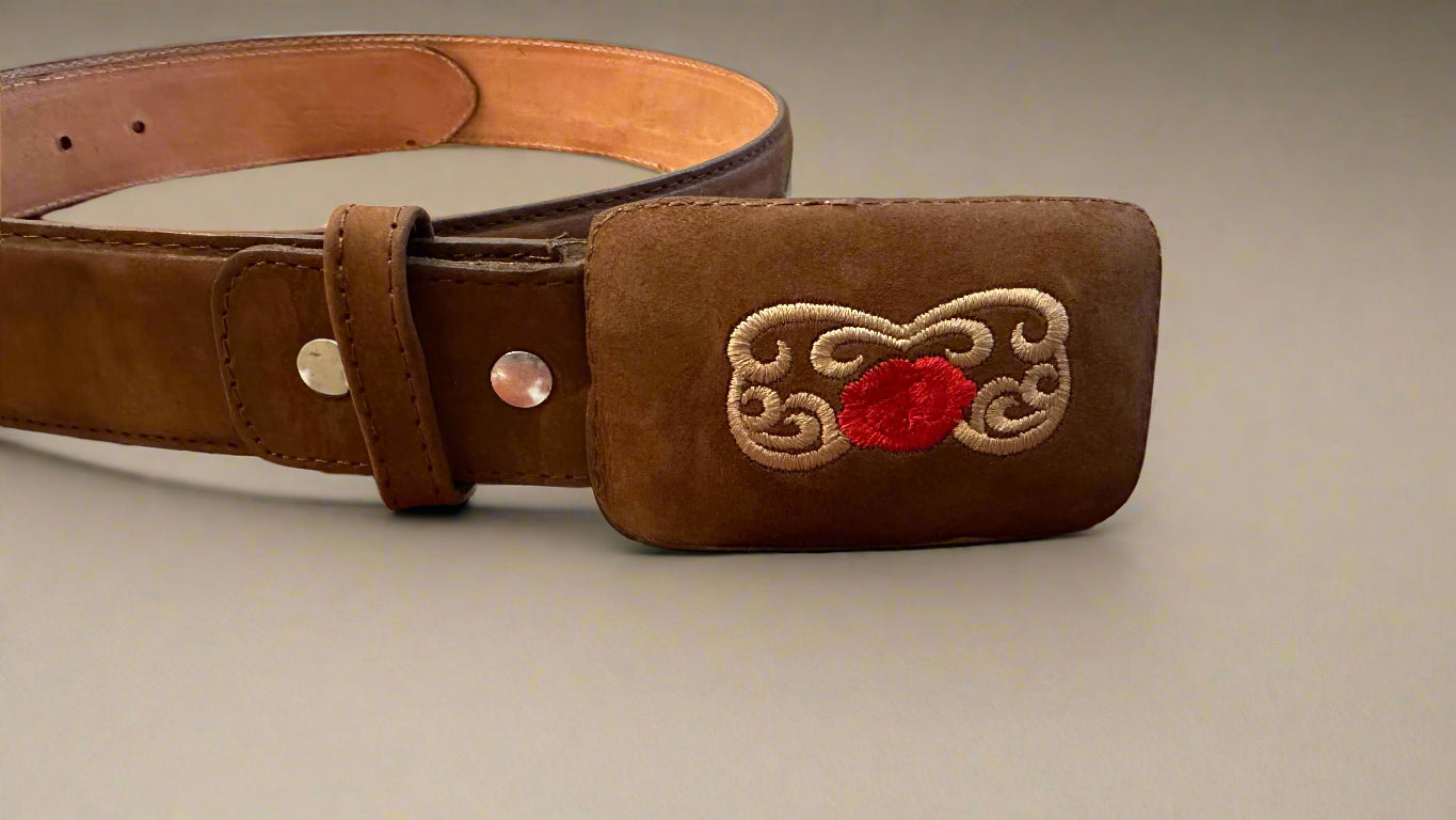 Western Brown Red Rose Belt and Buckle-Red Rose