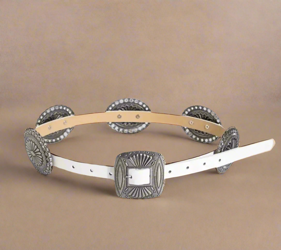 Women’s Faux Leather Western Carved Concho Belt
