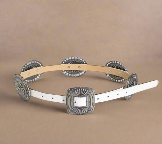 Women’s Faux Leather Western Carved Concho Belt