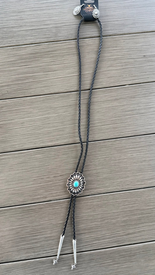Western Bolo Tie Pendant w/ Leather Cord
Necklace and Earrings Set