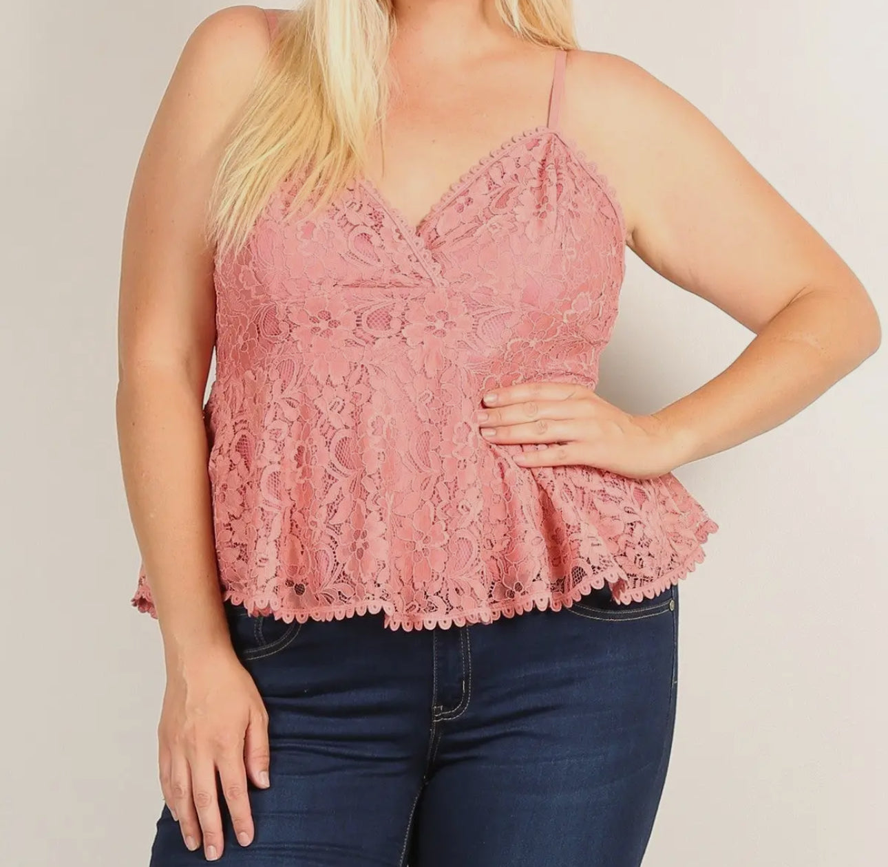 Plus Size Lace Sleeveless Top- Mauve