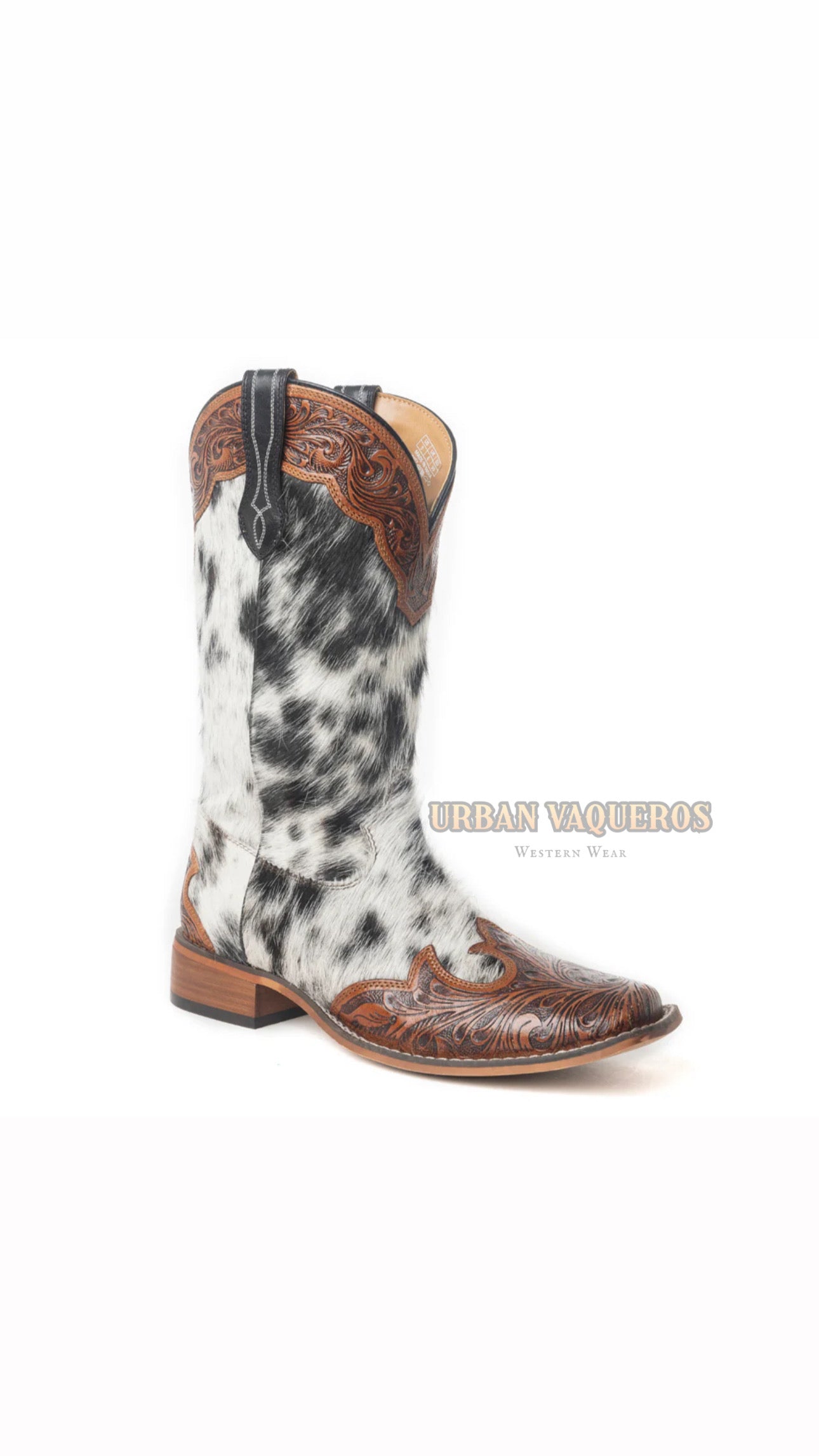 Mesa Cloud Hand Tooled Leather Boots-Black & White