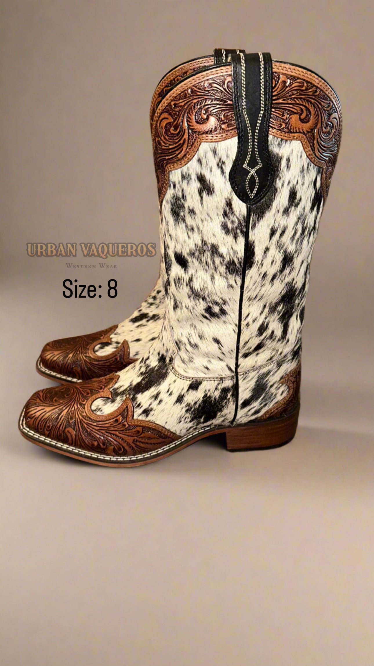Mesa Cloud Hand Tooled Leather Boots-Black & White