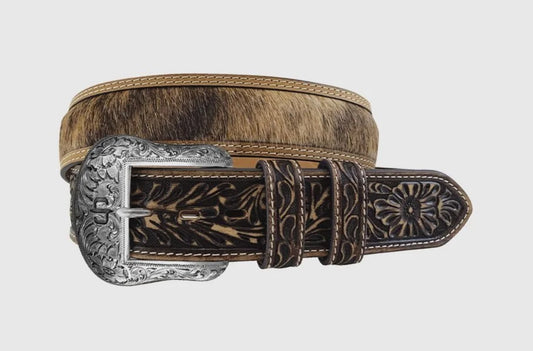 Men’s Stetson Hair-On-Hide Tooled Tab Belt