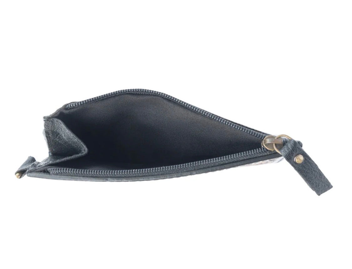 Lone Eclipse Handtooled Hairon Leather Card Holder In Saddle Storm