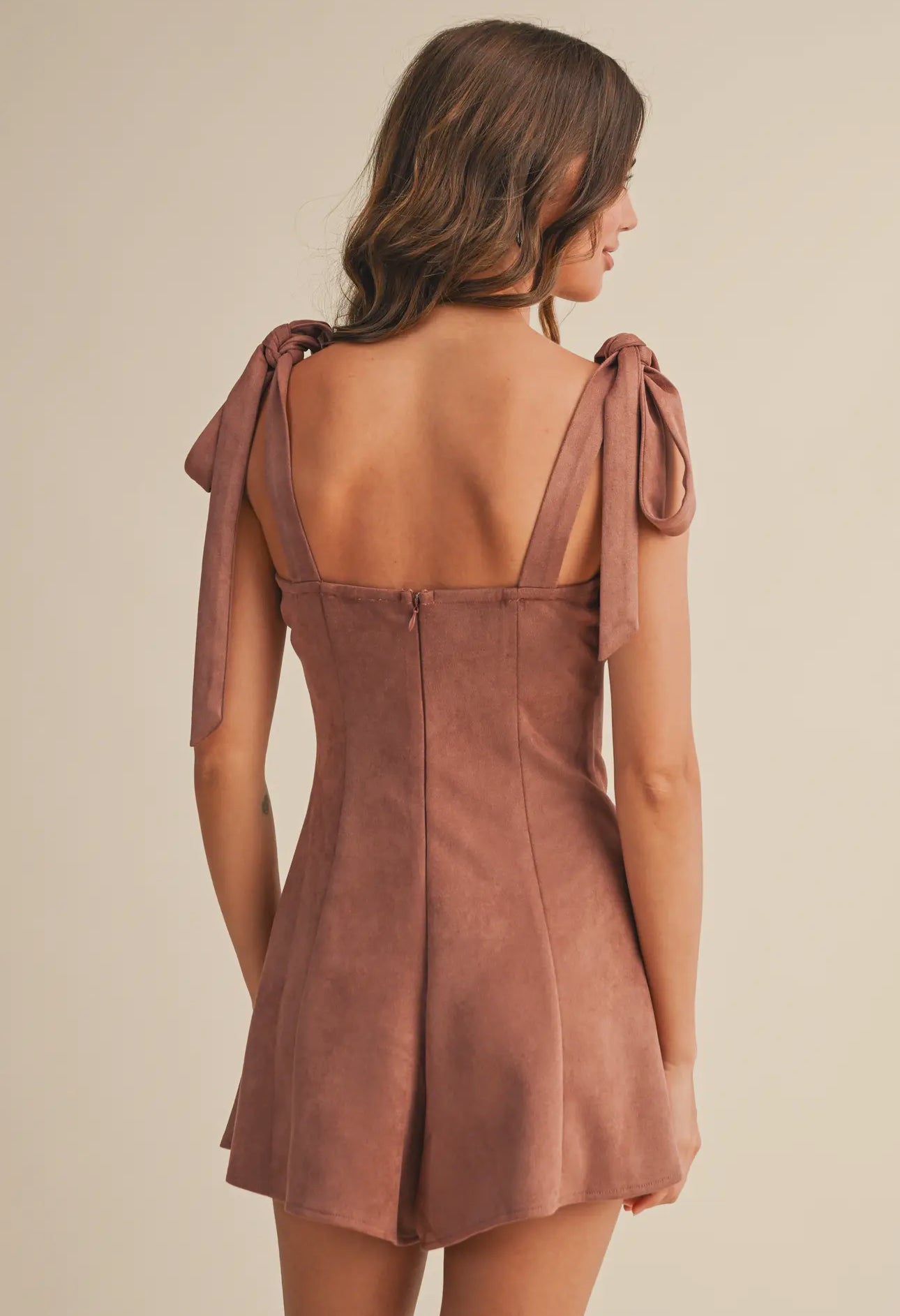 Suede Tied At Shouder
Flared Mini Romper