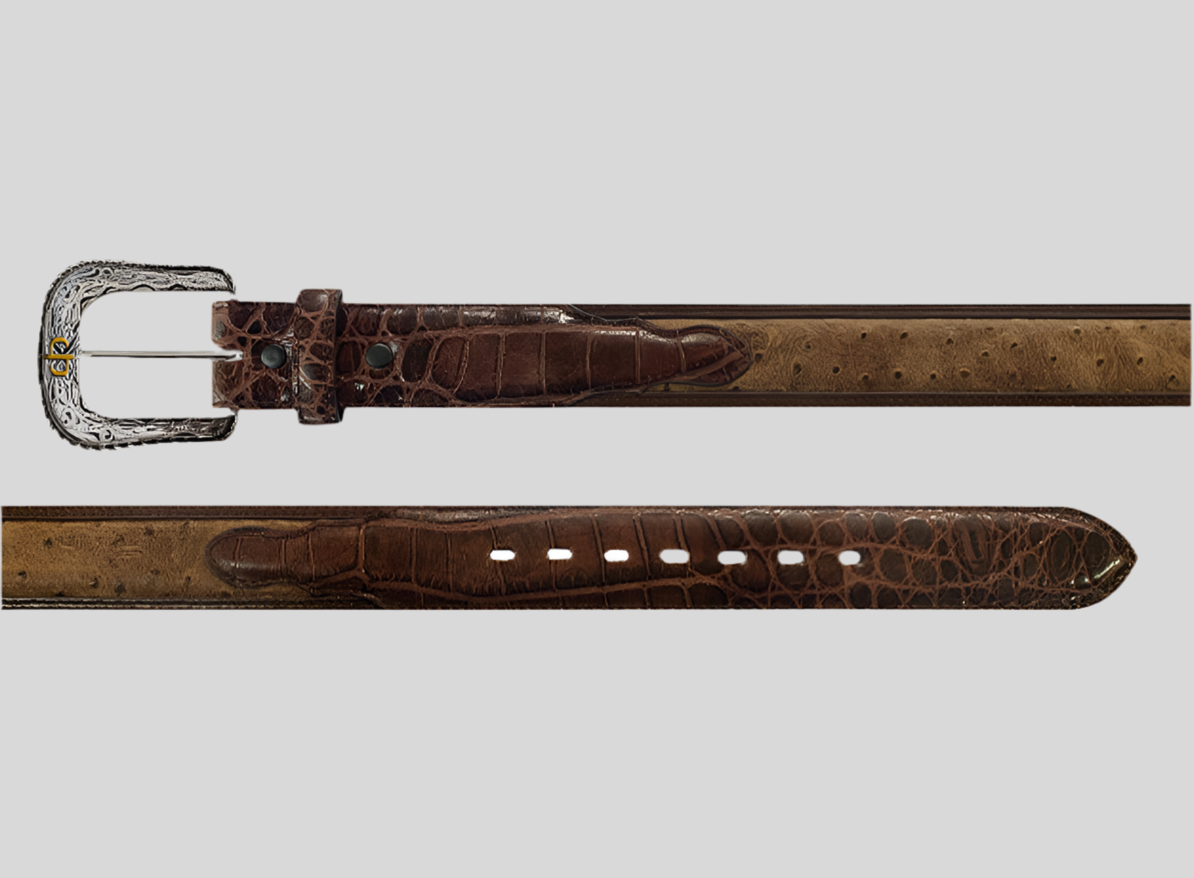 Men’s Stetson Ostrich Croco Embossed Western Tabs Belt