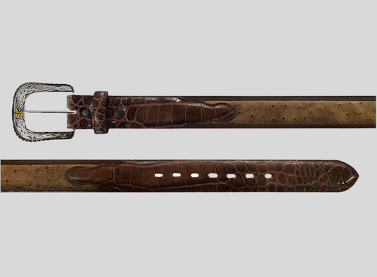 Men’s Stetson Ostrich Croco Embossed Western Tabs Belt