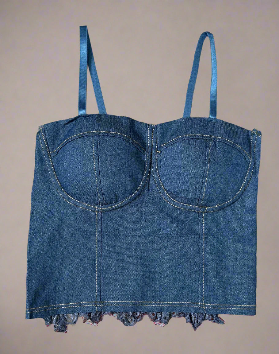 Blue Jean Bralette Lace Mesh Crop Top