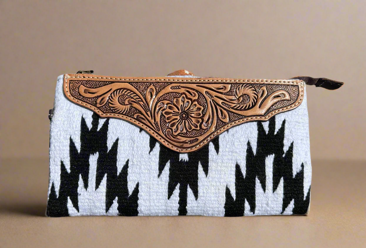 Western Azteca Fabric Leather Wristlet