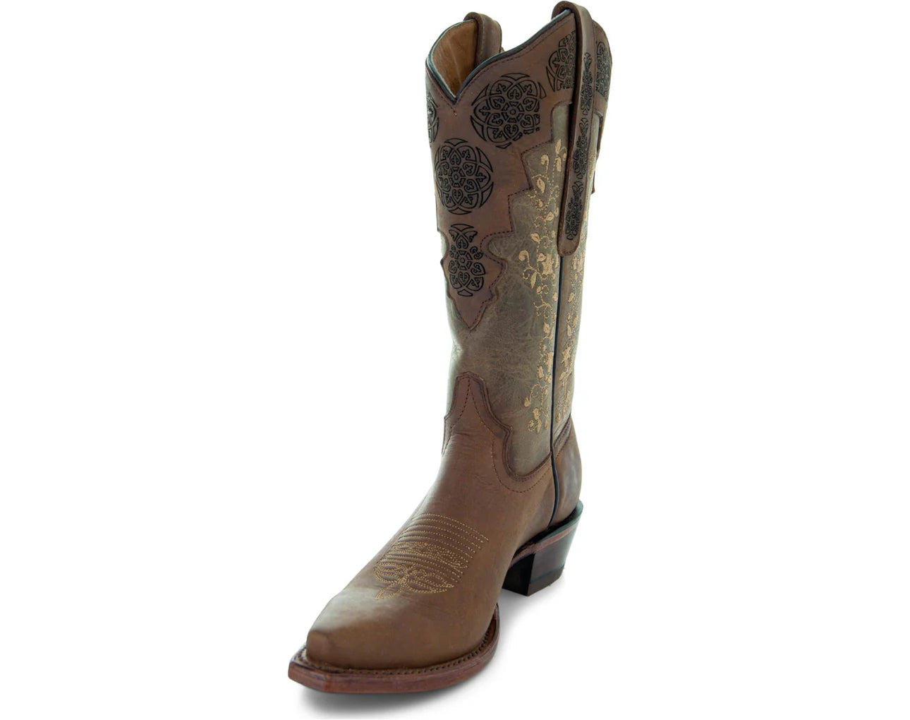 Autumn Gold Embroidered Tan Boots-Snip Toe