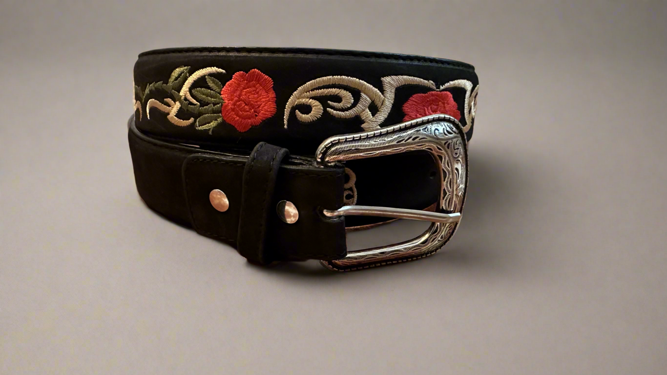Western Red Rose Belt-Black