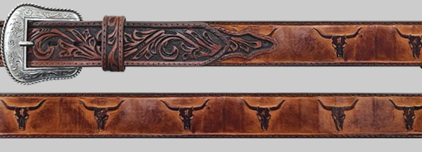 Men’s Roper Genuine Leather Ox Head Design / Floral Embossed