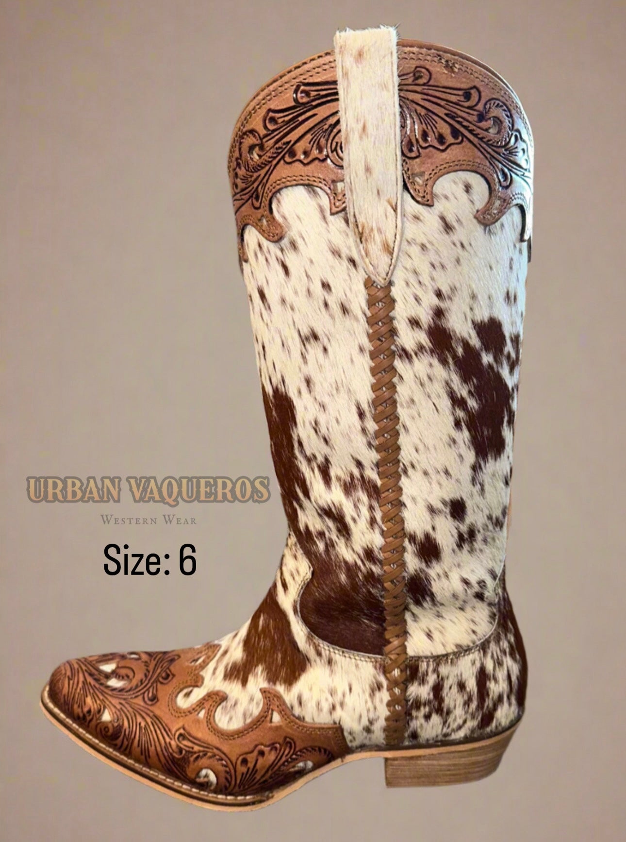 DAKOTA DUST HANDTOOLED BOOTS-TAN & WHITE