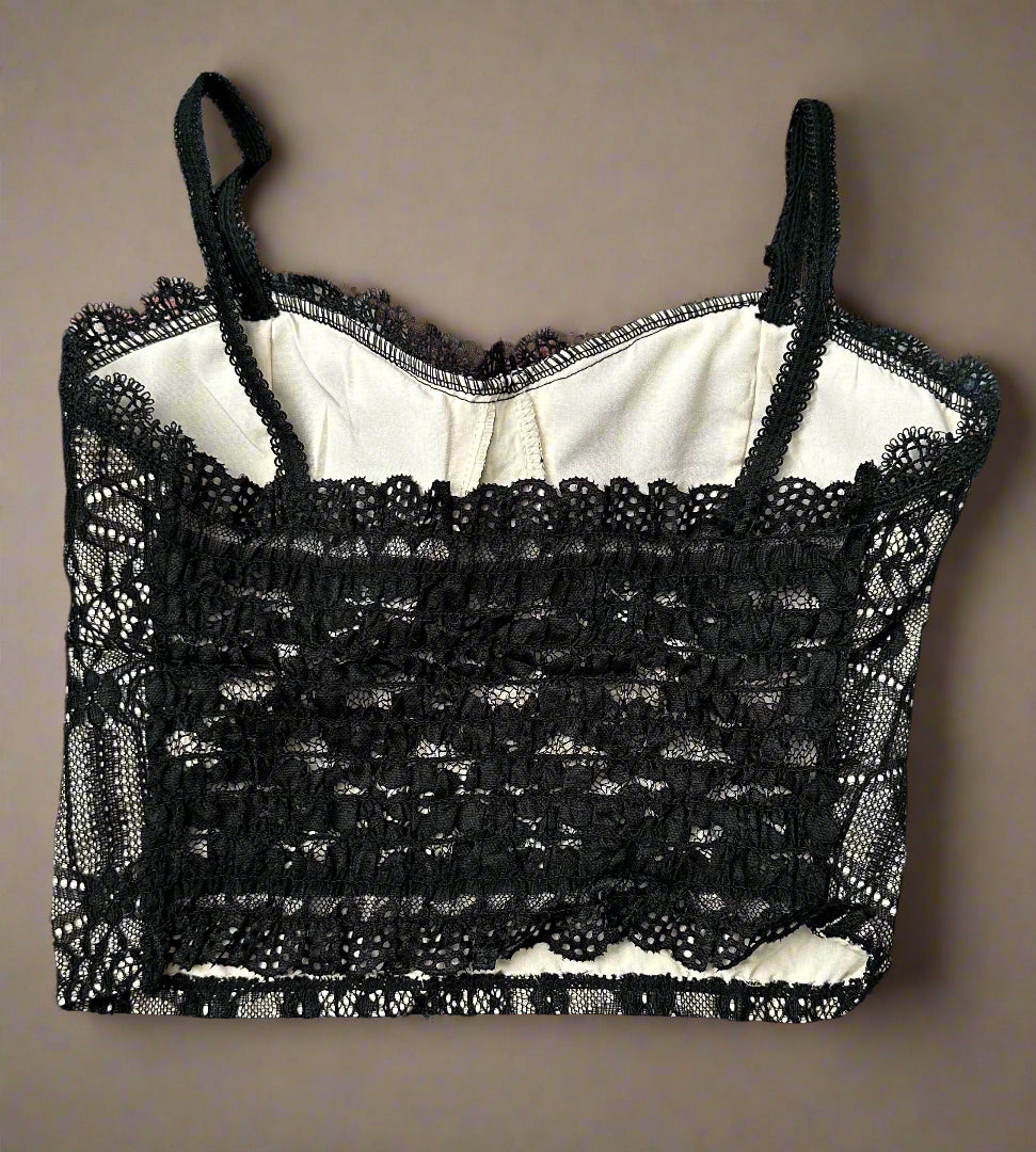 Floral Bralette Bra Crop Lace Mesh-Black