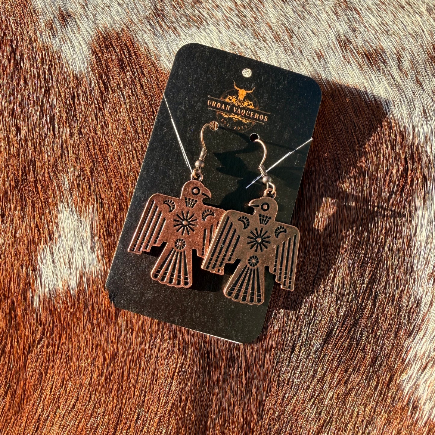Western Bird Dangle Earrings-Copper