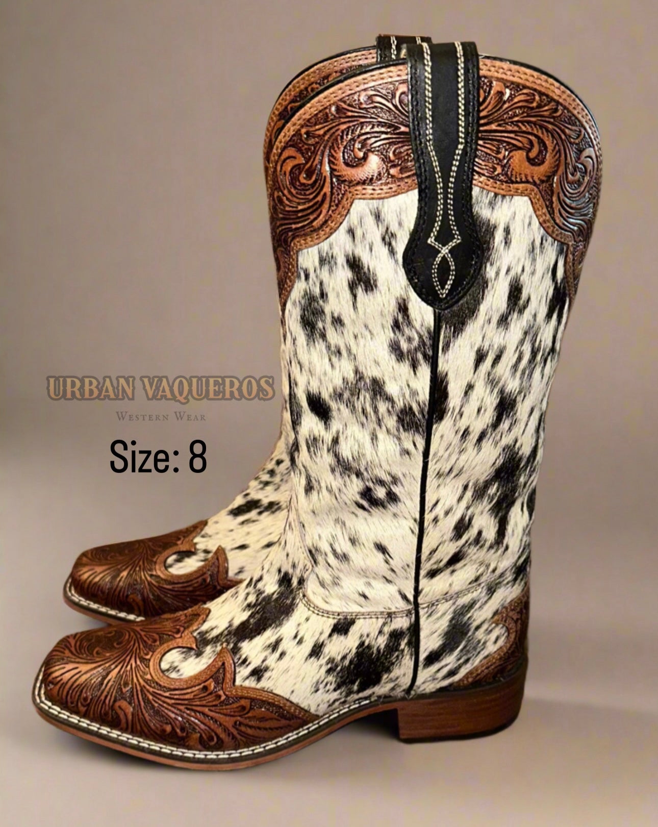 Mesa Cloud Hand Tooled Leather Boots-Black & White