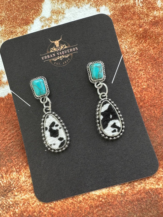 Black and White Cowhide Drop Earrings