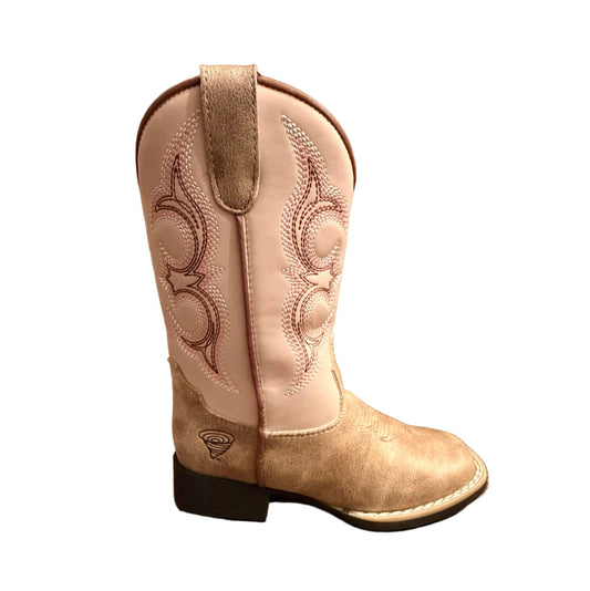 GIRLS TWISTER POSY BOOT-LIGHT PINK AND TAN