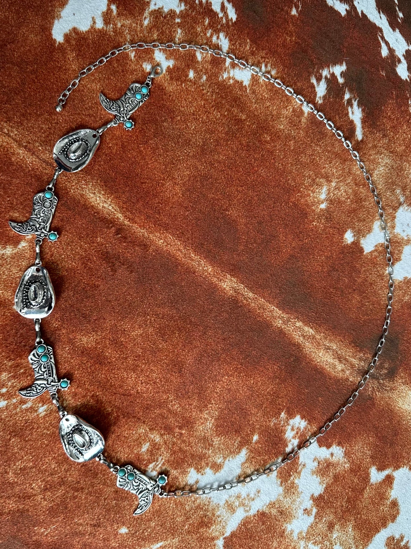 Boho Western Cowboy Boots Hat Pendant Waist Chain Belt
